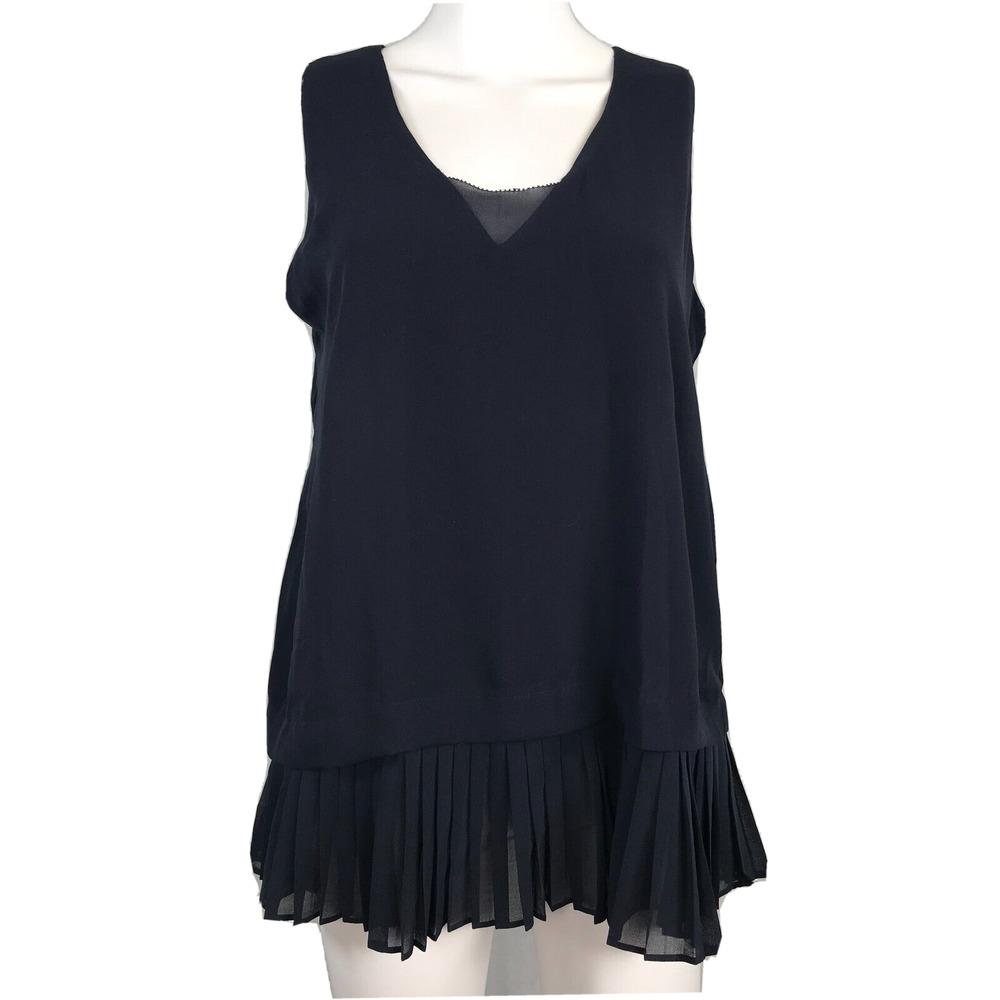 Banana Republic Shirt Womens Sz S Darkβ Blue Sleeveless Pleated Ruffle Tunic NWT